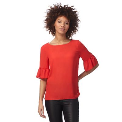 Red flute sleeved blouse